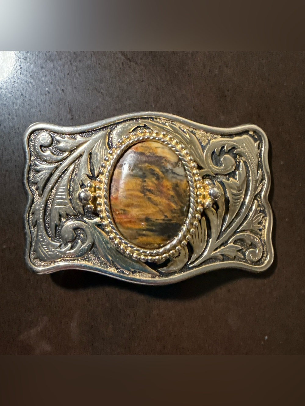 Vintage ornate Tigers Eye Belt Buckle